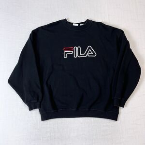 90s Fila Embroidered Spell Out Logo Crewneck Sweatshirt Boxy XL* Vtg Black USA